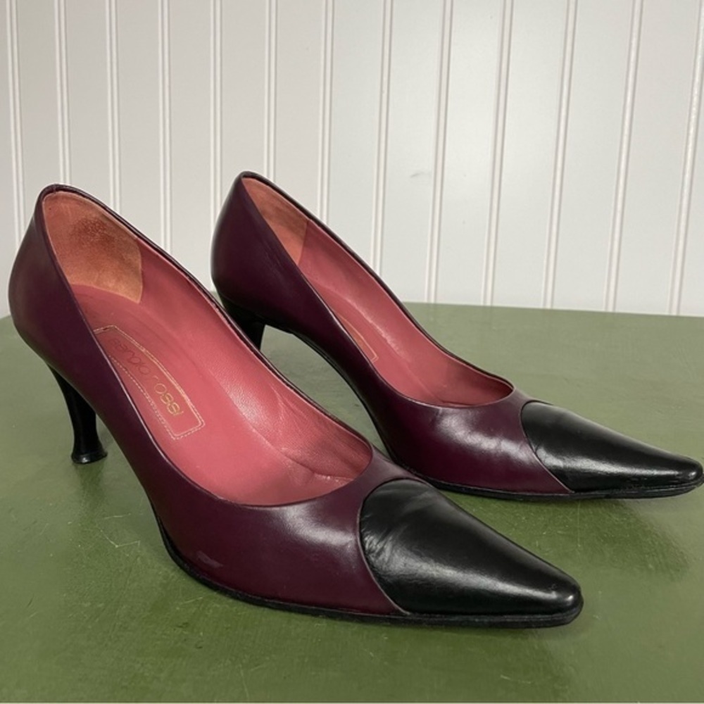 Sergio Rossi Pointy Toed Heels in Plum & Black Leather *Italy* - Picture 10 of 10